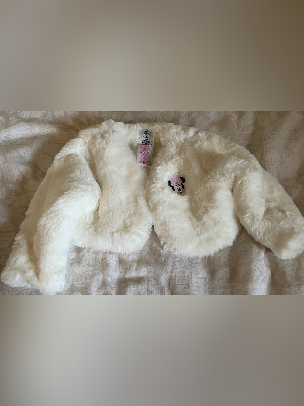 Disney Cream Faux Fur Bolero with Minnie Mouse Patch